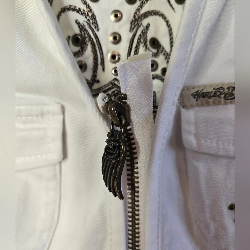 Harley-Davidson White Lace-Up Corset Vest Size Medium – Embroidered Eagle Logo - Picture 3 of 9